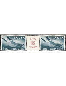 1947 - P.A. Manifestazioni Raduno Filatelico di Venezia Democratica 1 £ (n° 126) in coppia con interspazio con logo della manife