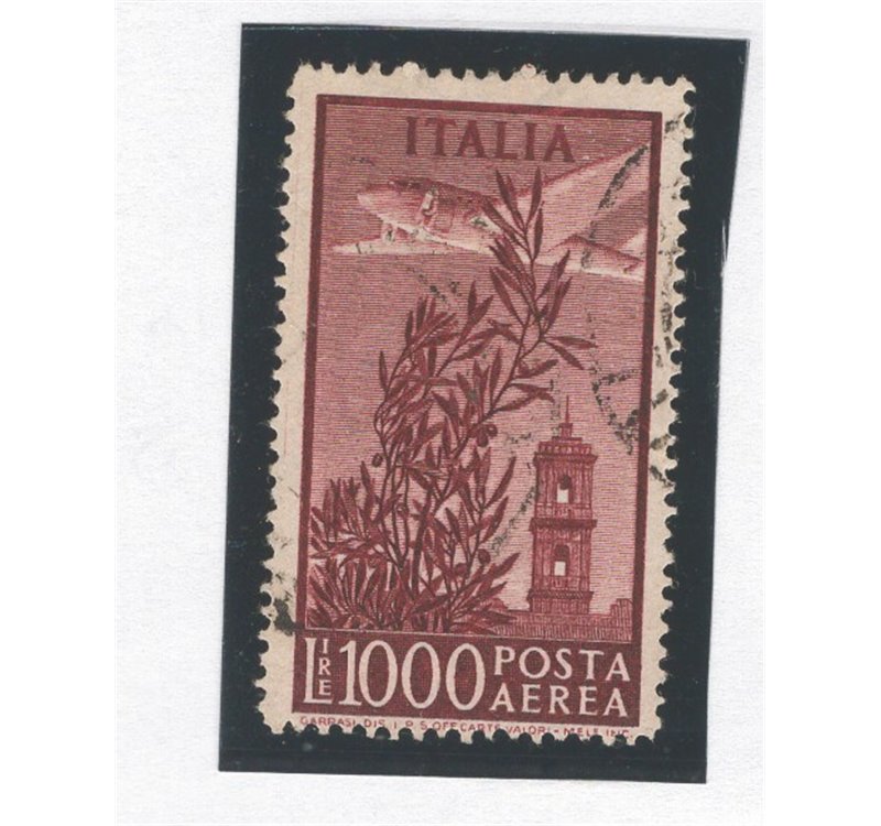 1948 - P.A. Campidoglio 1.000 £ bruno rosso dent. 14,15x14,15 con posiz. filigrana “DA”, Sass. Spec. n° 24. Cat. € 50 (U)