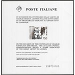 1989 - Foglietti pubblicitari Centenario della nascita di Charlie Chaplin, n° 2. Cert.: IC. Cat. € 1.200 (**)