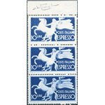 1945 - Espressi Democratica 10 £ azzurro in striscia verticale di 3 pezzi che presenta la varietà stampa evanescente nei primi d