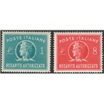 1949/52 - Recapito autorizzato Italia Turrita formato piccolo, serie n° 8/9. Cat. € 40 (**)