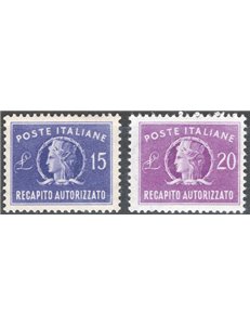 1949/52 - Recapito autorizzato Italia Turrita formato piccolo filigrana ruota, serie n° 10/11. Cat. € 110 (**)