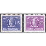 1949/52 - Recapito autorizzato Italia Turrita formato piccolo filigrana ruota, serie n° 10/11. Cat. € 110 (**)