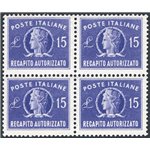 1949/52 - Recapito autorizzato Italia Turrita formato piccolo, serie n° 10/11 in quartina. Cert.: IC. Cat. € 475 (**)