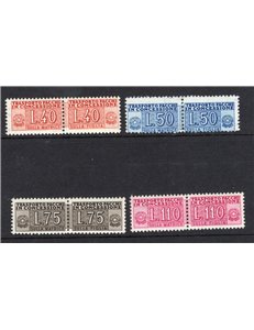 1953/55 - Pacchi in concessione cifra sulle due sezioni filigrana ruota, serie n° 1/4. Cert.: IC. Cat. € 525 (**)
