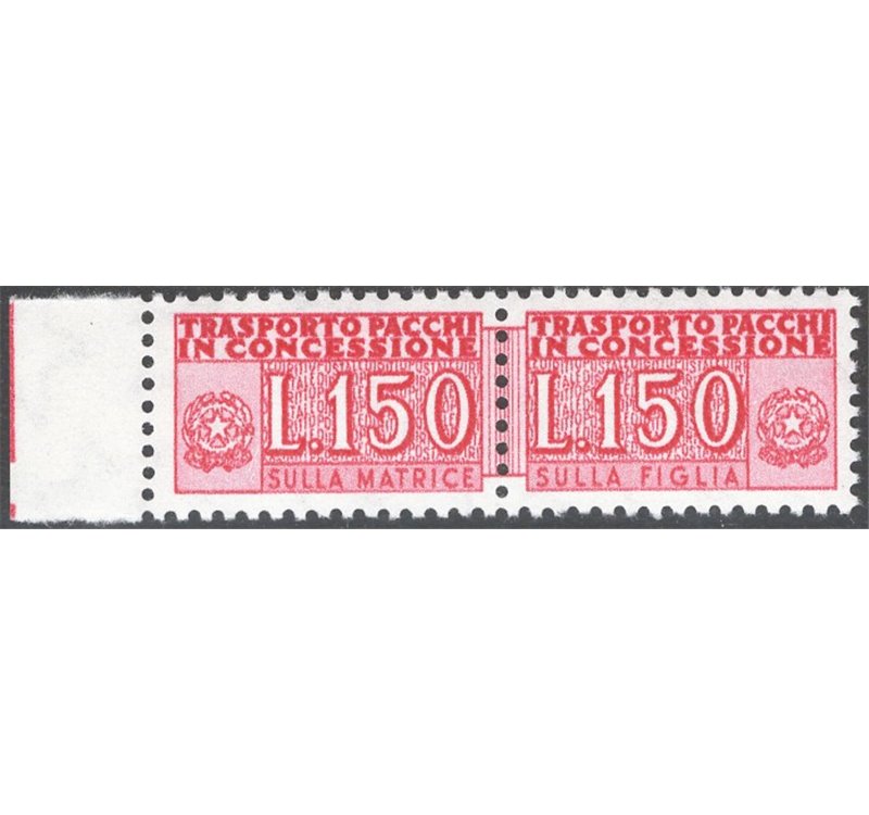 1968 - Pacchi in concessione 150 £ carminio stampa su carta fluorescente, n° 16A. Cert.: ED. Cat. € 15 (**) 