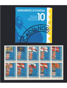 1993 - Emissioni private Lega Nord, Giuramento di Pontida, il libretto con la serie Bandiere (10 valori) (**)