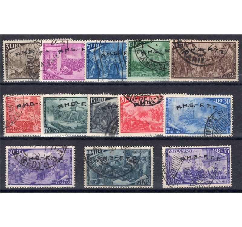 1948 - Trieste A, Risorgimento, serie n° 18/29 + Ex 5. Cat. € 225 (U)