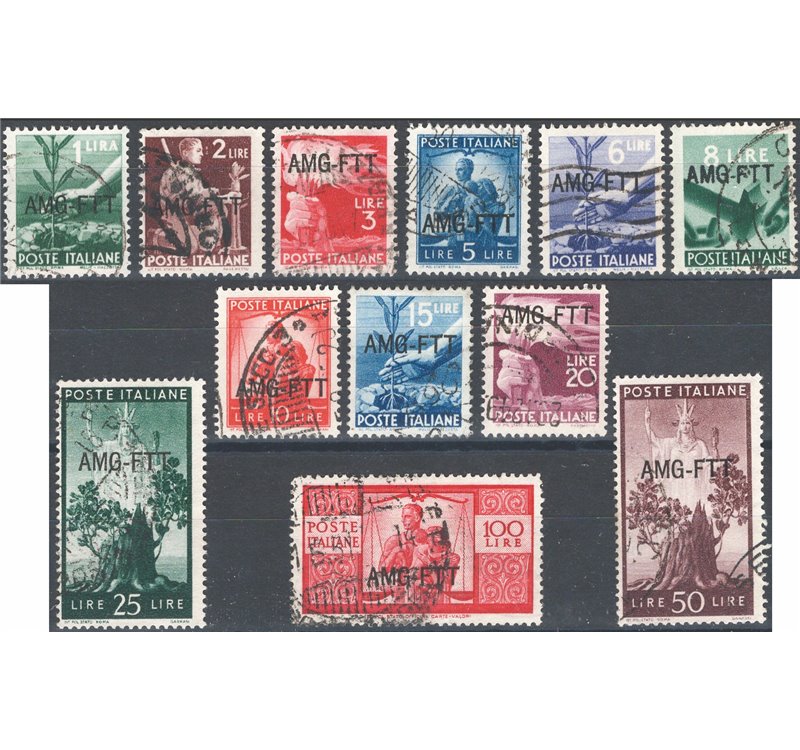 1949/50 - Trieste A, Democratica con soprast. su una riga “AMG FTT”, serie n° 56/67. Cat. € 150 (U)