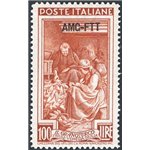 1950 - Trieste A, Italia al lavoro 100 £ bruno rosso dent. 13¼x14¼ (13,30x14,15), pos. DB, n° 106/I, Sass. Spec. n° 124. Cert.: 