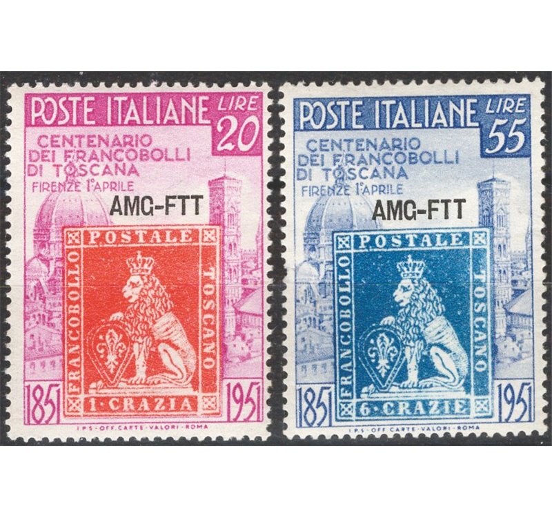1951 - Trieste A, Toscana, serie n° 108/09. Cat. € 100 (**)