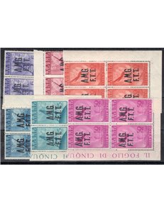 1947 - Trieste A, P.A. Radio, serie n° 7/12 in quartina d'angolo. Cat. € 350 (**)
