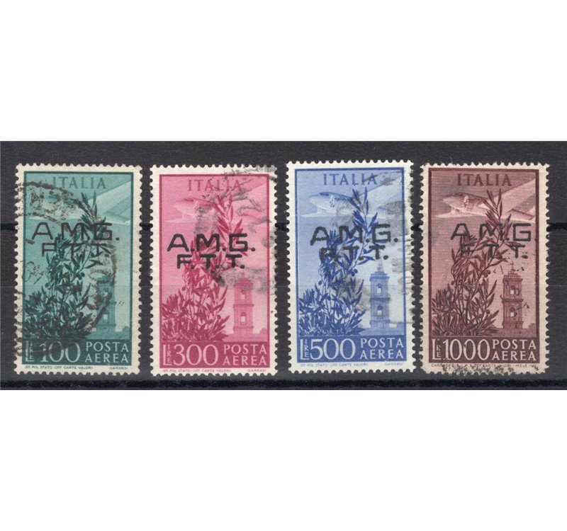 1948 - Trieste A, P.A. Campidoglio serie n° 13/16 con soprast. su due righe. Cert.: Biondi. Cat. € 700 (U)
