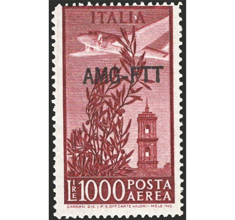 1952 - Trieste A, P.A. Campidoglio 1.000 £ bruno rosso dent. 14x13¼, n° 26A. Cert.: IC. Cat. € 320 (**)