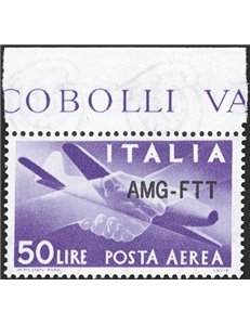 1954 - Trieste A, P.A. Democratica 50 £ violetto con soprast. modificata, n° 22A. Cert.: IC. Cat. € 550 (**)