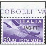 1954 - Trieste A, P.A. Democratica 50 £ violetto con soprast. modificata, n° 22A. Cert.: IC. Cat. € 550 (**)
