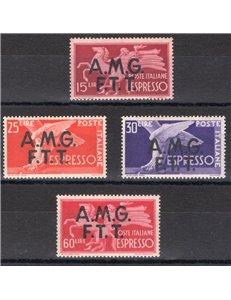 1947/48 - Trieste A, Espressi Democratica con soprast. “AMG-FTT” su due righe, serie n° 1/4. Cert.: IC. Cat. € 300 (**)