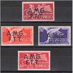 1947/48 - Trieste A, Espressi Democratica con soprast. “AMG-FTT” su due righe, serie n° 1/4. Cert.: IC. Cat. € 300 (**)