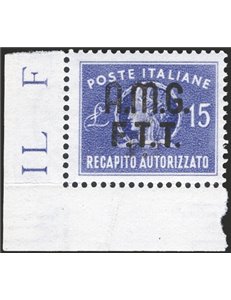 1949 - Trieste A, Recapito autorizzato Italia Turrita 15 £ violetto, n° 3 con ottima centratura. Cert.: IC. Cat. € 260 (**)