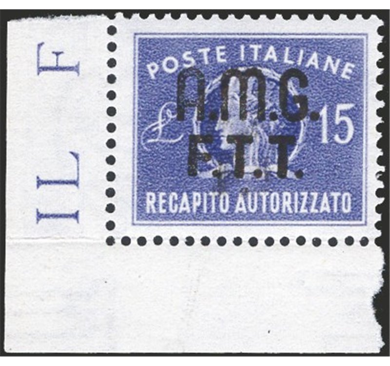1949 - Trieste A, Recapito autorizzato Italia Turrita 15 £ violetto, n° 3 con ottima centratura. Cert.: IC. Cat. € 260 (**)