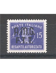 1949 - Trieste A, Recapito autorizzato 15 £ violetto, n° 3. Cat. € 130 (**)
