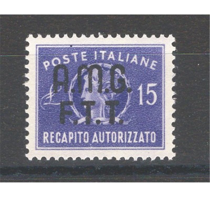 1949 - Trieste A, Recapito autorizzato 15 £ violetto, n° 3. Cat. € 130 (**)