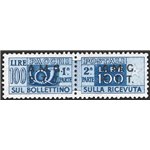 1947 - Trieste A, Pacchi postali 100 £ azzurro dent. 13¼, n° 9/I. Cert.: IC. Cat. € 800 (**)