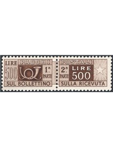 1947 - Trieste A, Pacchi postali 500 £ bruno scuro con soprast. in albino, Sass. Spec. n° 12Dd. Cert.: IC (**)