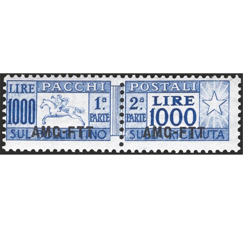 1954 - Trieste A, Pacchi postali 1.000 £ cavallino con soprast. "AMG-FTT" e dentellatura a pettine 13¼, n° 26. Cert.: Biondi. Ca
