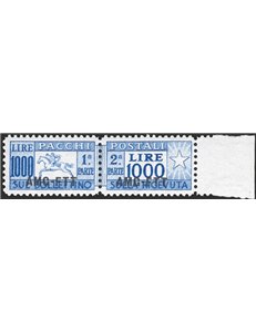 1954 - Trieste A, Pacchi postali Cavallino 1.000 £ dent. lineare 13¼, n° 26/I. Cert.: IC. Cat. € 300 (**)