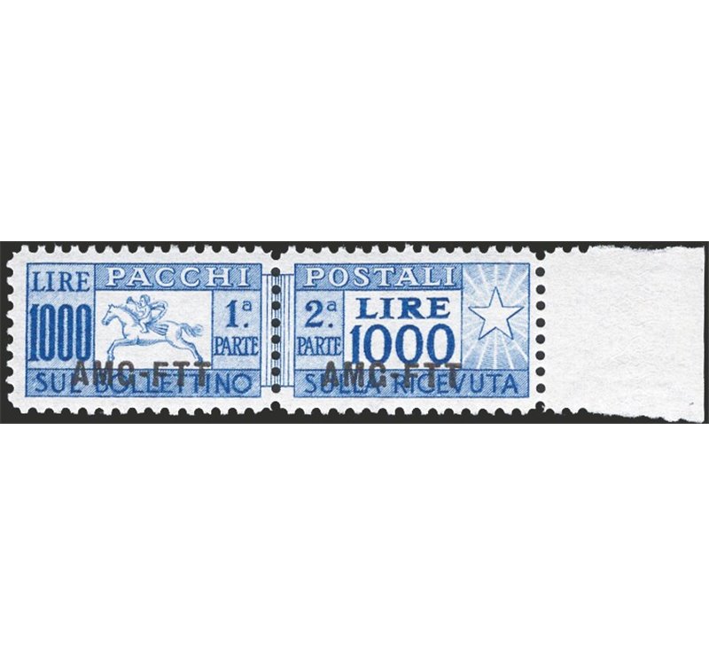 1954 - Trieste A, Pacchi postali Cavallino 1.000 £ dent. lineare 13¼, n° 26/I. Cert.: IC. Cat. € 300 (**)