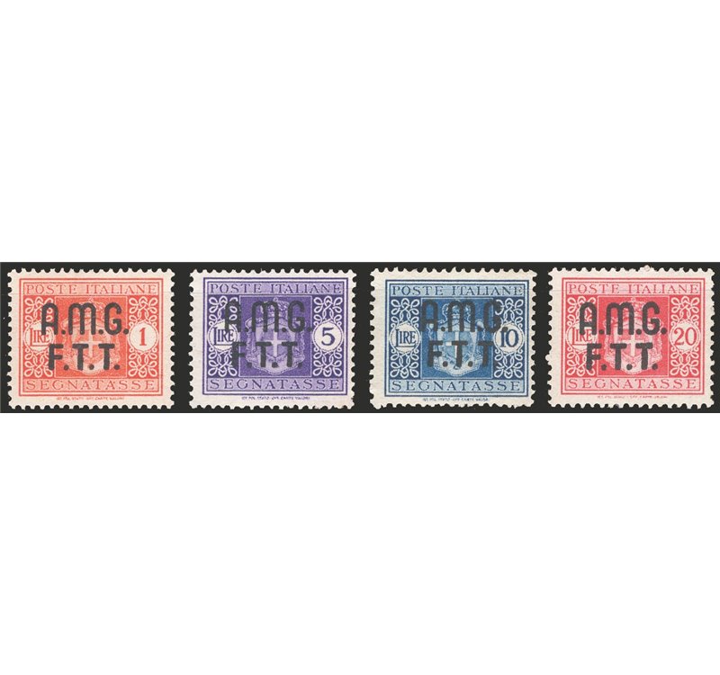 1947 - Trieste, Segnatasse sabaudo, serie n° 1/4. Cat. € 70 (**)