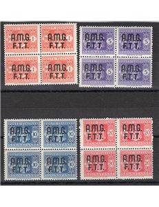 1947 - Trieste A, Segnatasse Stemma sabaudo, serie n° 1/4 in quartina. Cert.: IC. Cat. € 300 (**)