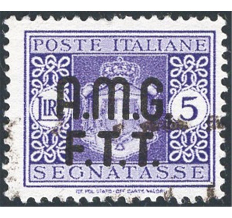 1947 - Trieste A, Segnatasse Stemma sabaudo 5 £ violetto senza filigrana, n° 4A. Cert.: IC. Cat. € 900 (**)