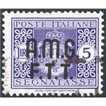 1947 - Trieste A, Segnatasse Stemma sabaudo 5 £ violetto senza filigrana, n° 4A. Cert.: IC. Cat. € 900 (**)