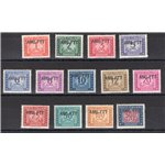 1949/51 - Trieste A, Segnatasse con soprast. “AMG-FTT” su una riga, serie n° 16/28. Cert.: IC. Cat. € 200 (**)