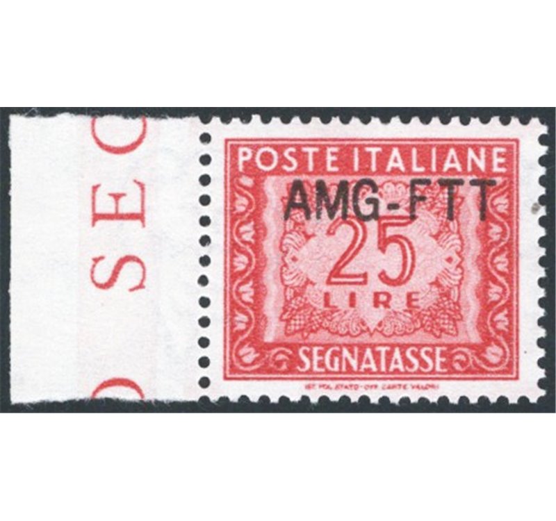 1954 - Trieste A, Segnatasse 25 £ rosso bruno con soprast. modificata, n° 25A con ottima centratura. Cert.: IC. Cat. € 675 (**)