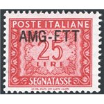 1954 - Trieste A, Segnatasse 25 £ rosso bruno con soprast. “AMG-FTT” su una riga, n° 25A. Cert.: IC. Cert.: ED. Cat. € 450 (**)