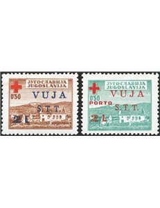1948 - Trieste B, Croce Rossa soprast. "Vuja S.t.t. 2 L.", serie n° 4/5. Cert.: Biondi. Cat. € 900 (*)