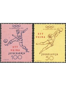 1952 - Trieste B, Olimpiadi di Helsinki, serie n° 56/61. Cert.: Biondi. Cat. € 350 (**)