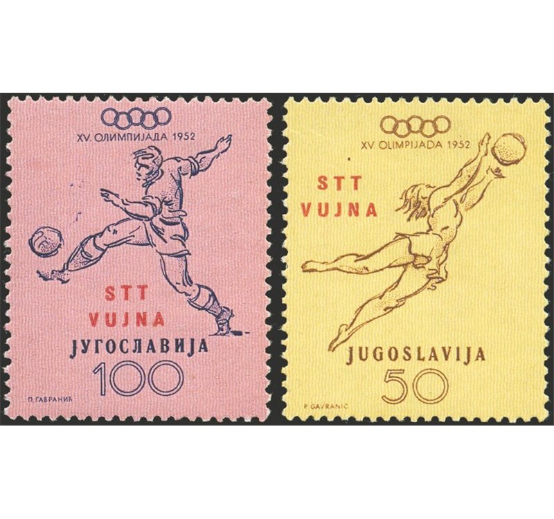 1952 - Trieste B, Olimpiadi di Helsinki, serie n° 56/61. Cert.: Biondi. Cat. € 350 (**)