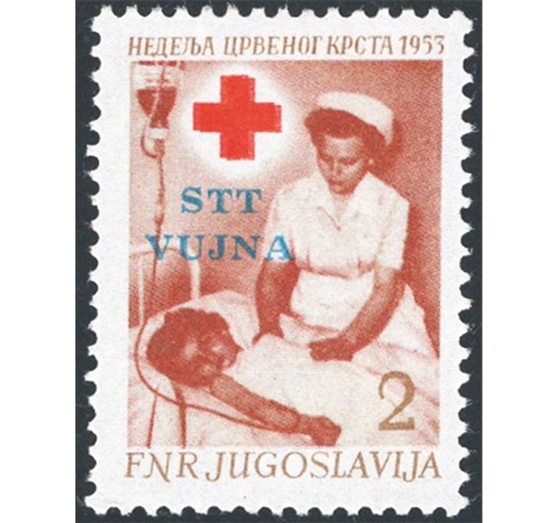 1953 - Trieste B, Croce rossa 2 d. bruno e rosso bruno con doppia croce rossa, n° 93a. Cert.: IC. Cat. € 250 (**)