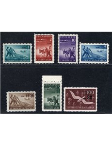 1953 - Trieste B, P.A. soggetti vari soprast. con nuovi valori in dinari, serie n° 10/16. Cat. € 280 (**)