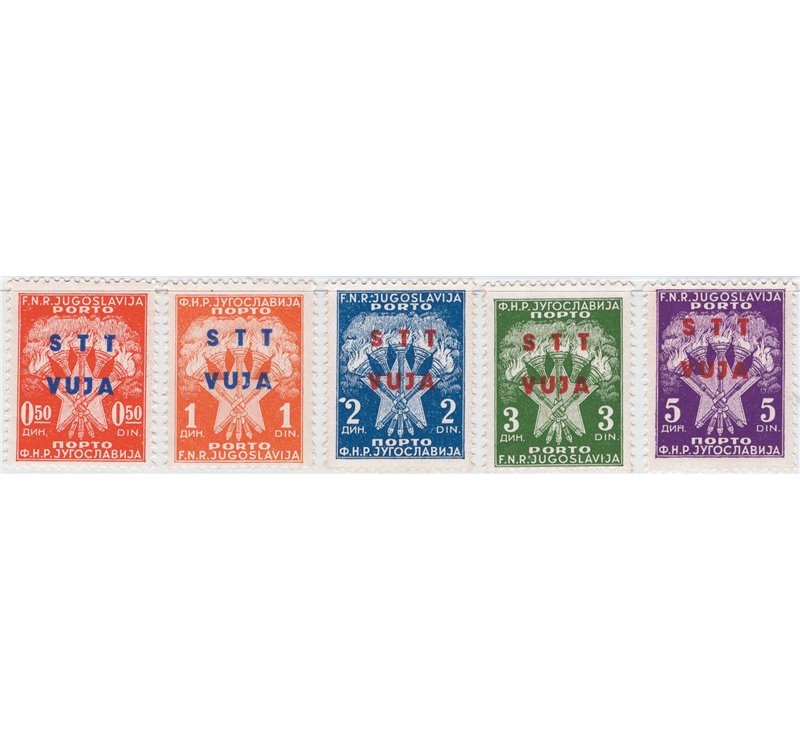 1949 - Trieste B, Segnatasse soprast., serie n° 1/5. Cat. € 40 (**)