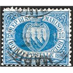 1888 - Stemma 10 c. azzurro, n° 3A. Cert.: IC. Cat. € 550 (U)