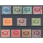 1892/94 - Cifra o stemma, serie n° 12/22. Cert.: IC. Cat. € 2.550 (U)