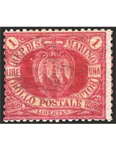 1892 - Stemma 1 £ carminio, n° 20. Firm.: AD - Chia. Cert.: IC. Cat. € 4.375 (**)