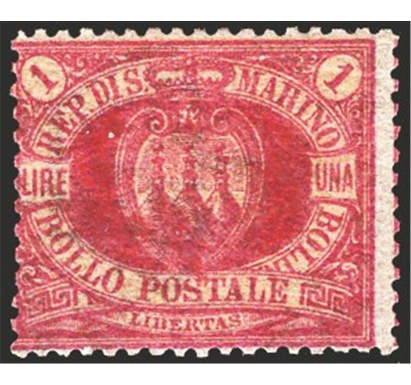 1892 - Stemma 1 £ carminio, n° 20. Firm.: AD - Chia. Cert.: IC. Cat. € 4.375 (**)