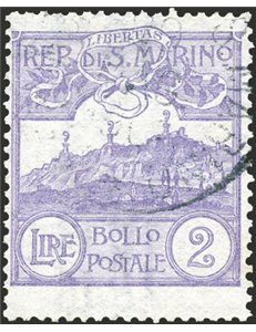 1902 - Vedute 2 £ violetto, n° 44. Cert.: Biondi. Cat. € 600 (U)