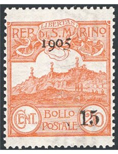 1905 - Vedute 15 c. su 20, n° 46. Cat. € 50 (**)